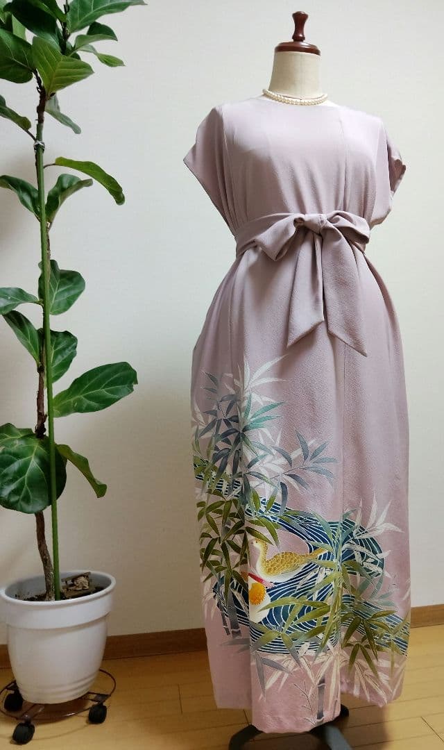 着物リメイク❀色留袖ドレスボレロ❀水鳥金彩正絹薄紫❀