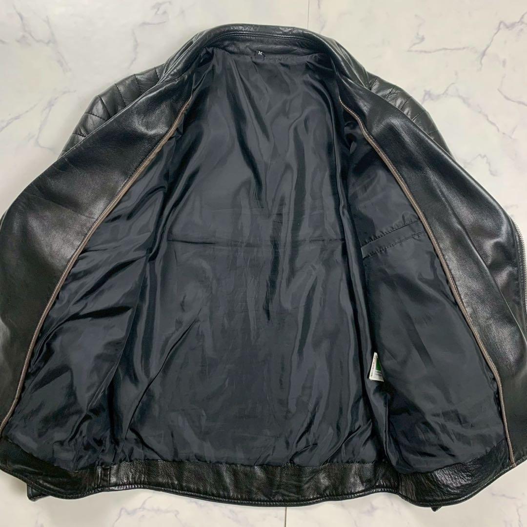 美品 イタリア製生地 ラムレザー ダブルライダース ブラック 黒 羊革 M