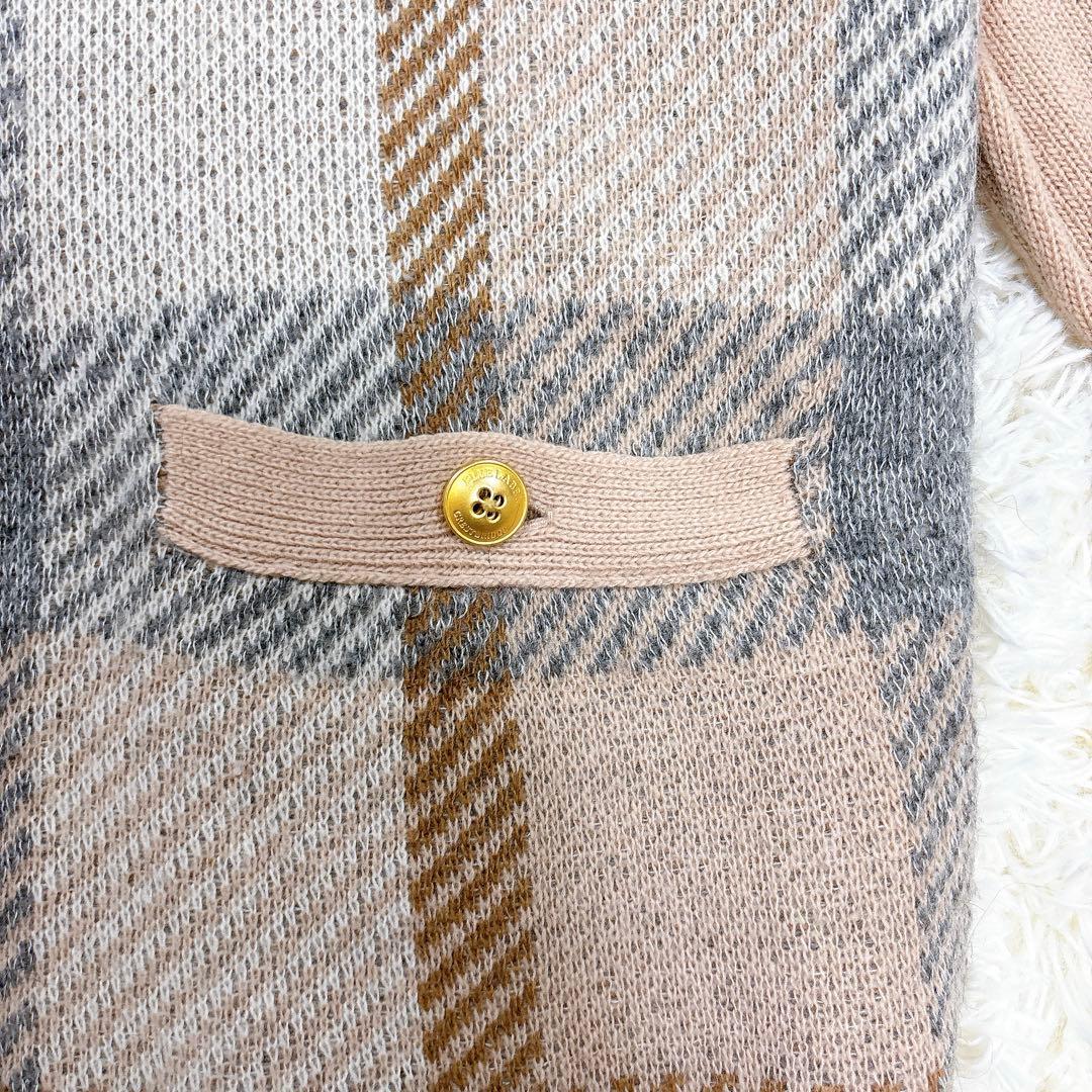 ブルーレーベル✨ウールモヘヤワンピース✨クレストブリッジチェック✨ピンク金ボタン