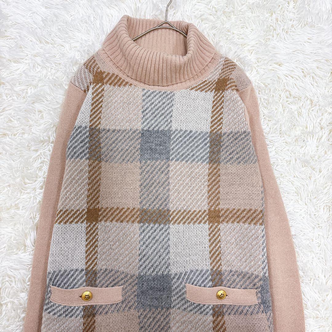 ブルーレーベル✨ウールモヘヤワンピース✨クレストブリッジチェック✨ピンク金ボタン