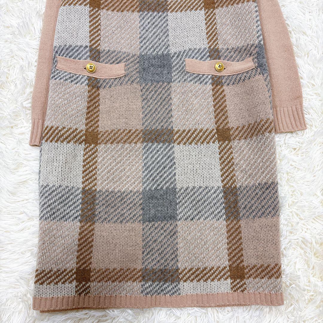 ブルーレーベル✨ウールモヘヤワンピース✨クレストブリッジチェック✨ピンク金ボタン