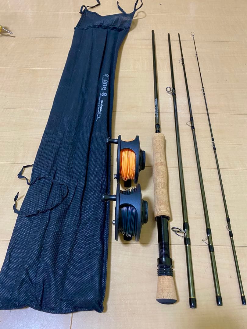 フライフィッシング　入門セット 9ft line8ロッド　リール2個