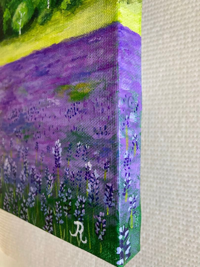 ご依頼品、花の絵　風景画　アクリル画　原画 「羊ヶ丘展望台のラベンダー畑」F4