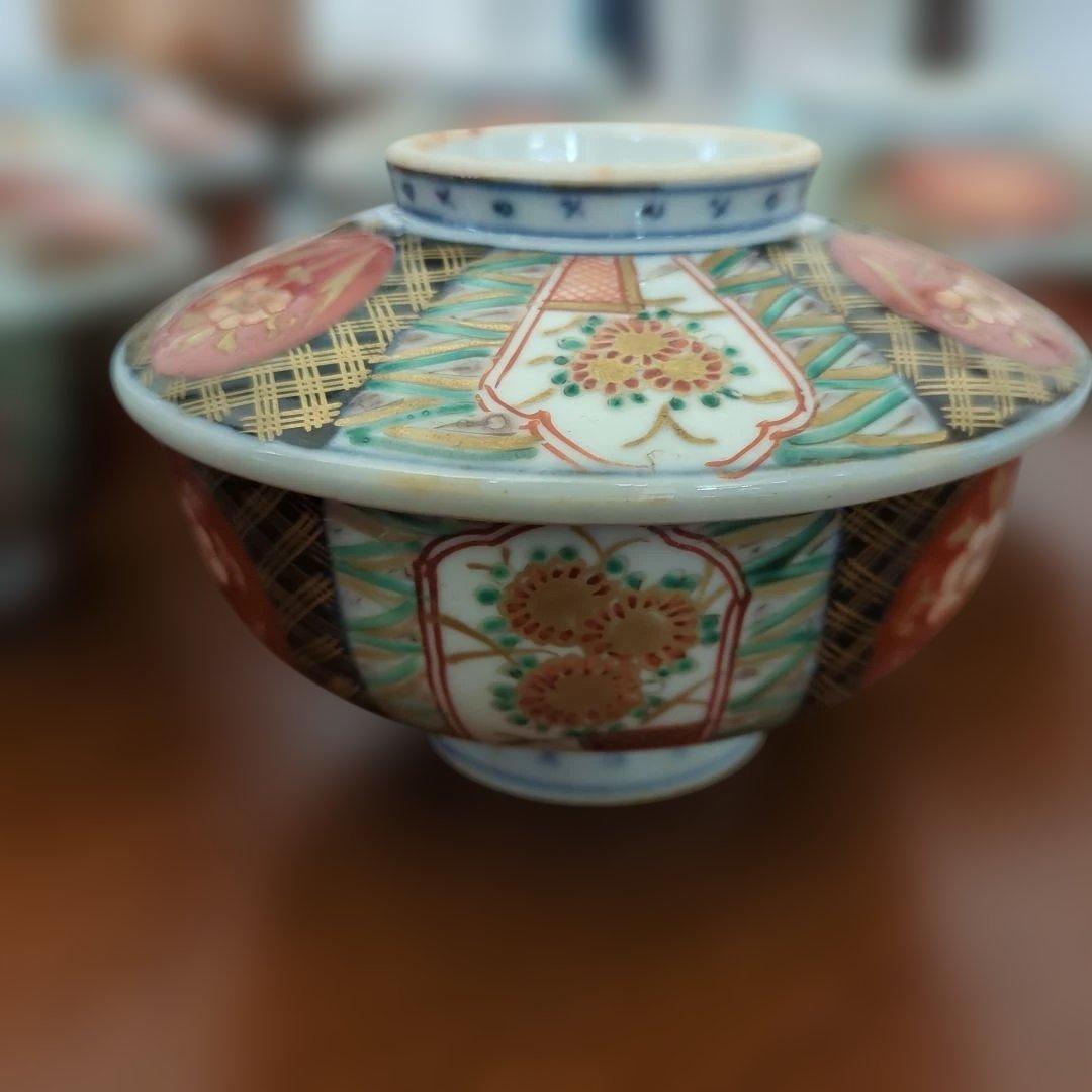 骨董　伊万里　蓋付き　お茶碗　碗　色絵　錦手　アンティーク　5つ〜
