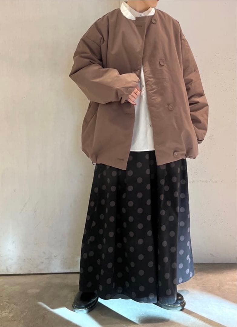 nop de nod ノップドゥノッド ノーカラー中綿ショートコートモカ 新品
