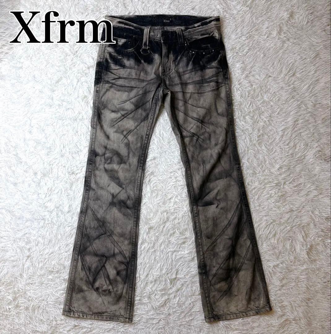 Xfrm トランスフォーム フレア ブーツカット デニム スタッズ 刺繍 y2k