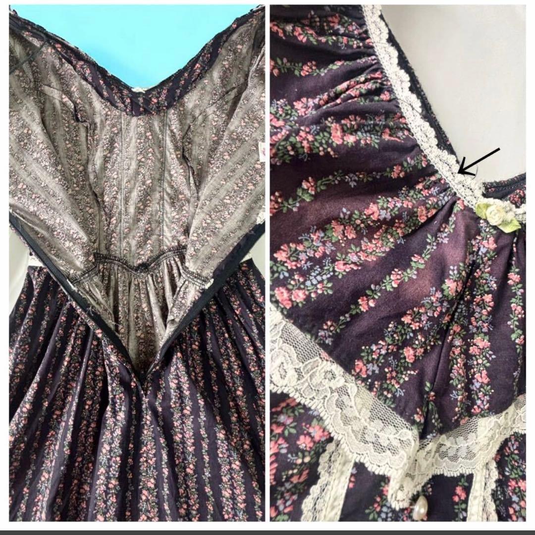 70's VINTAGEアメリカ購入ワンピース花柄フォークロアカントリー調古着