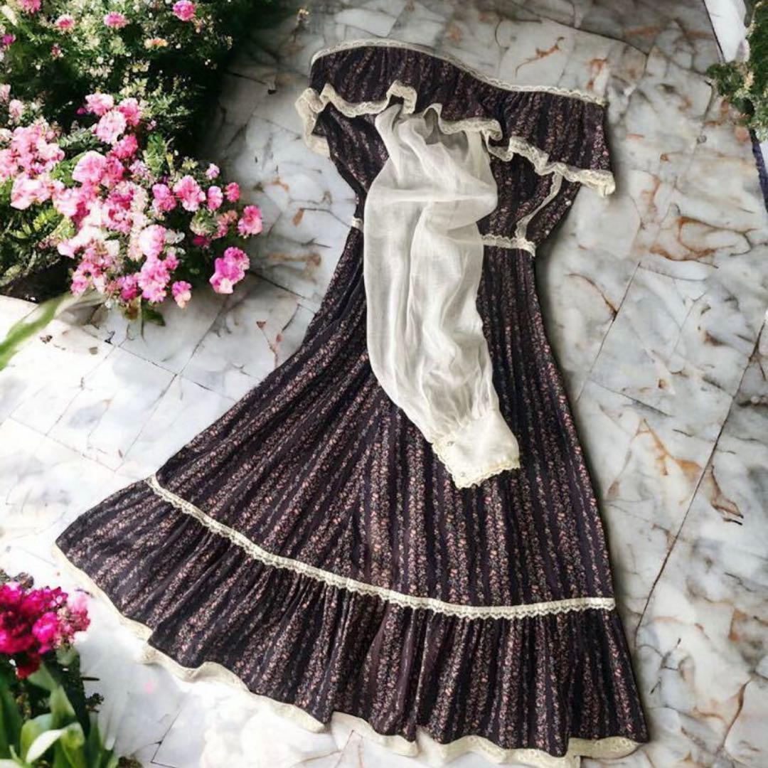 70's VINTAGEアメリカ購入ワンピース花柄フォークロアカントリー調古着