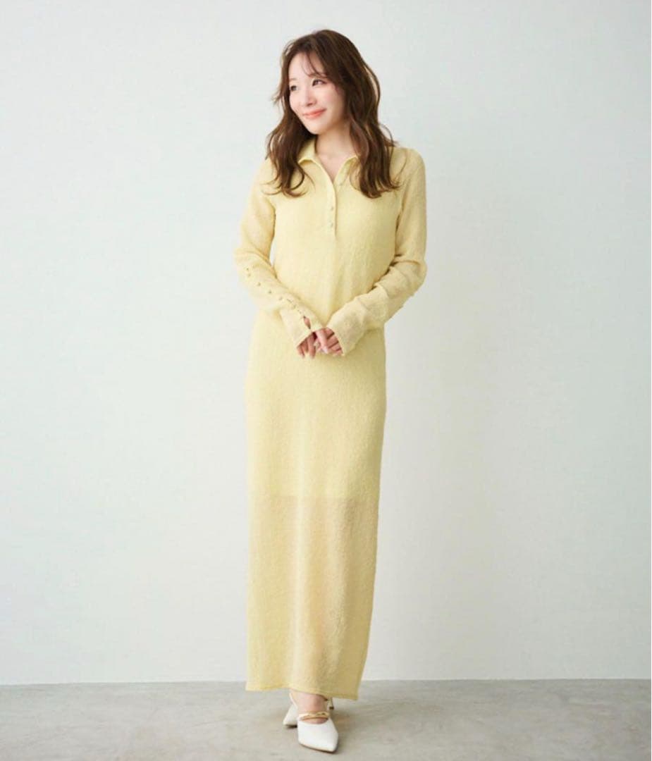 Aimeine ストレッチシアーポロワンピース　イエローM