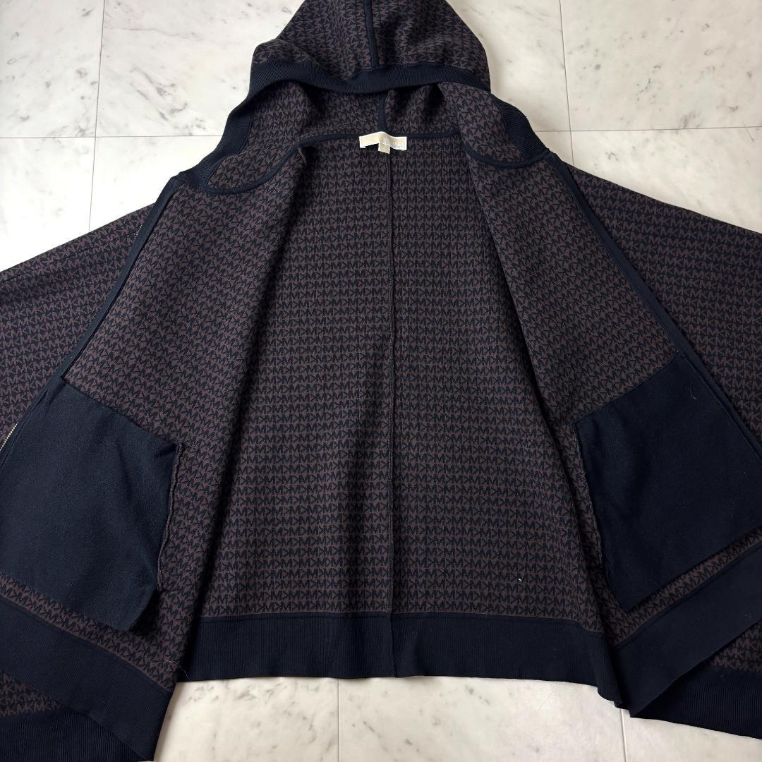 美品✨ マイケルコース MK柄 ポンチョ フード付きジップアップ 総ロゴ 茶