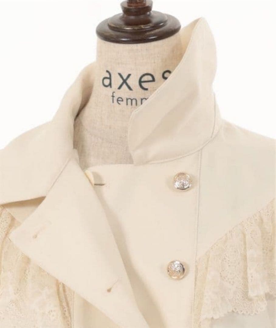 axes femme リボン付レースフリルコート 生成り