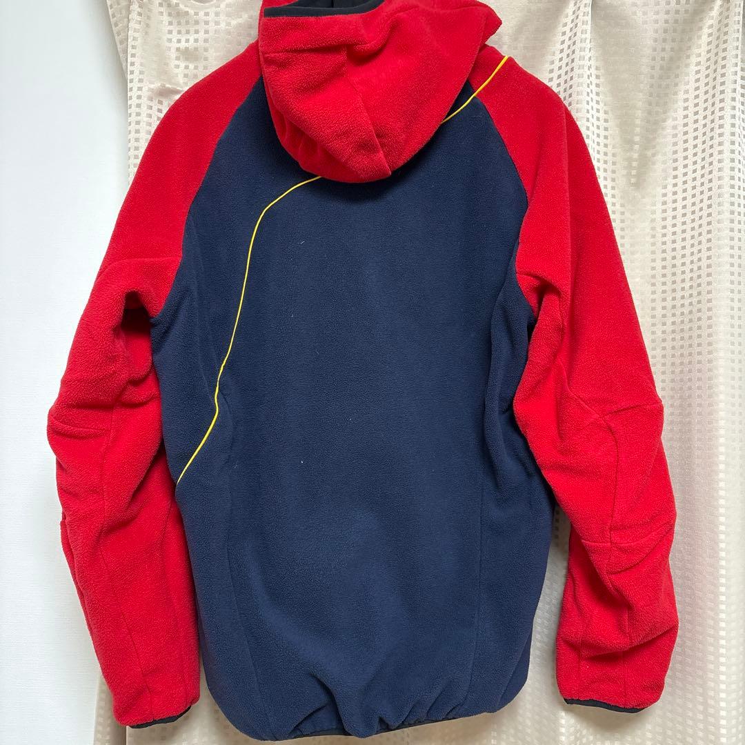 DESCENTE フード付きフリースパーカー Oサイズ 赤/紺