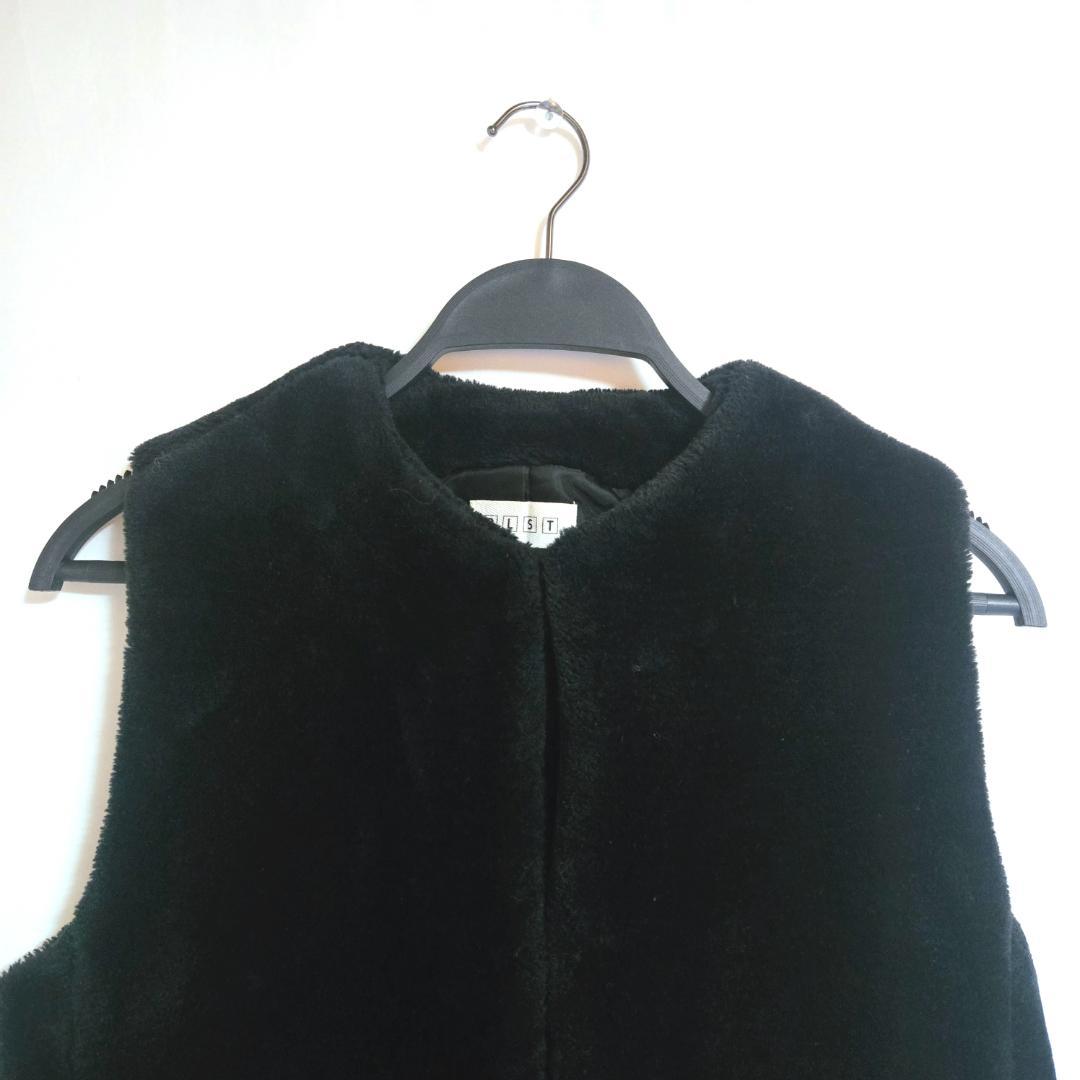 【極美品】PLST (プラステ) ロング丈 エコファーベスト ジレ M 黒
