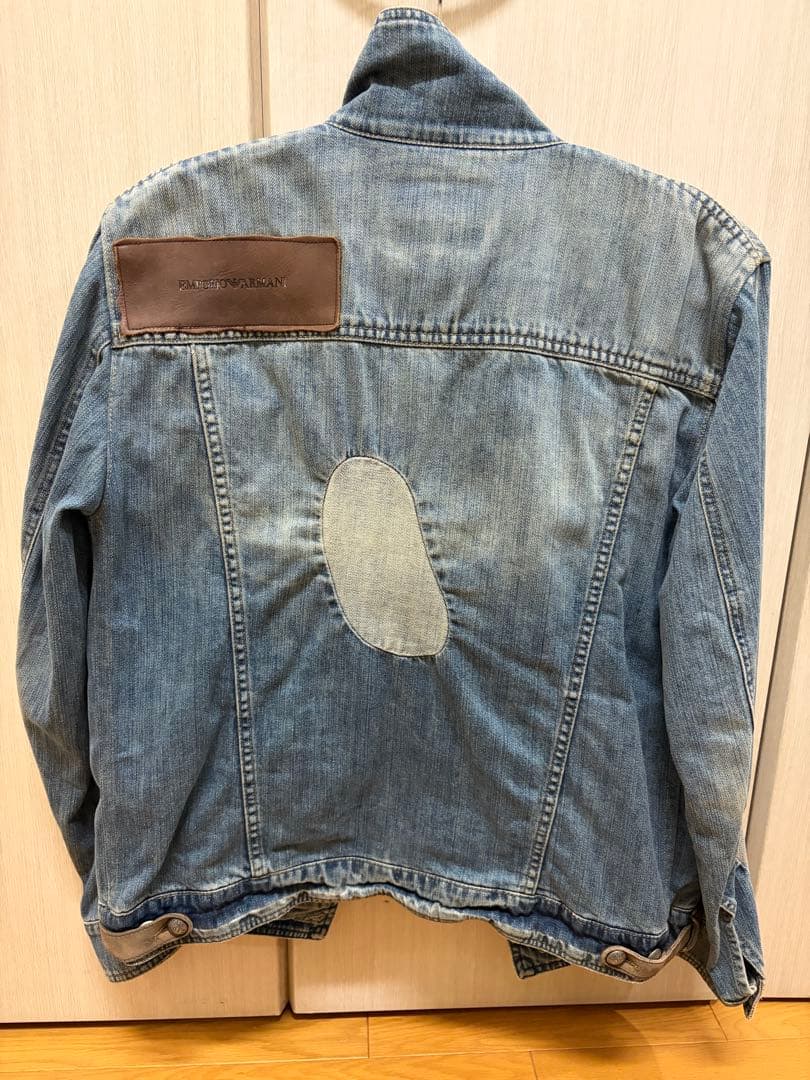 EMPORIO ARMANI デニムジャケット インディゴ加工 レザーパッチ