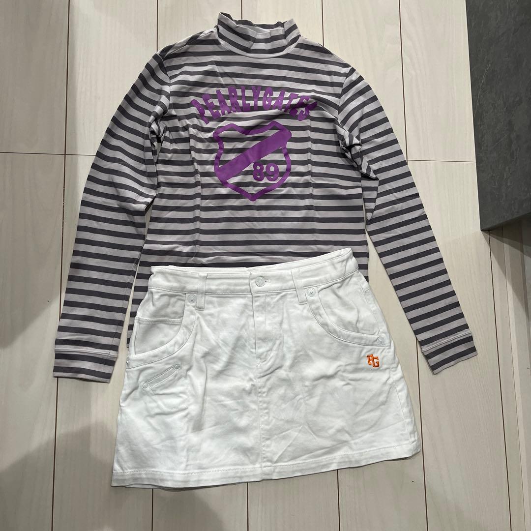 パーリーゲイツ！ストライプハイネックシャツとミニスカートセット