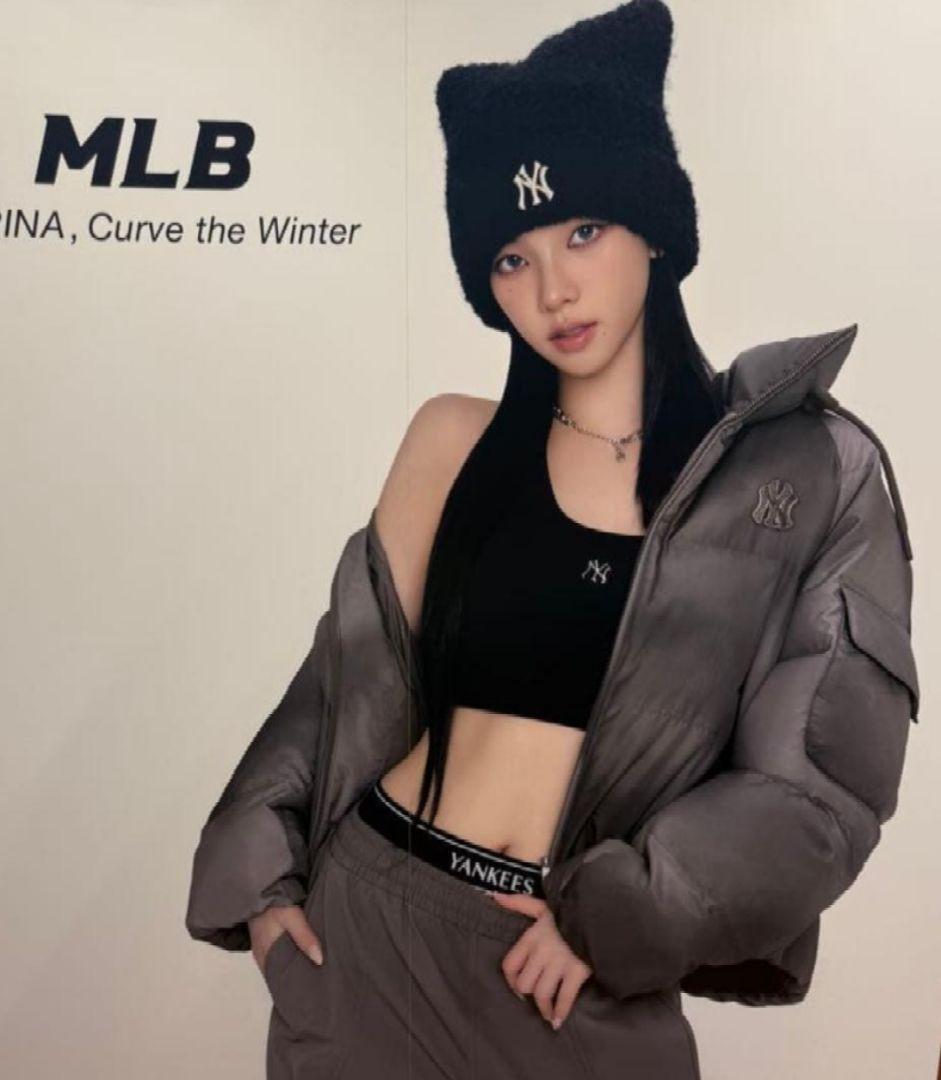 新品　MLB　KOREA-フワモコ　ビーニー【猫耳ビーニー】紐なし