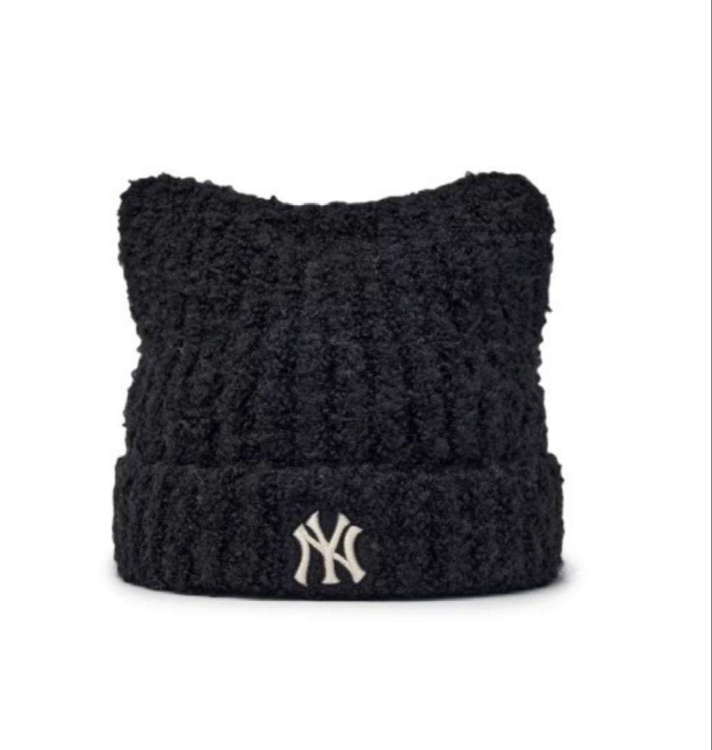新品　MLB　KOREA-フワモコ　ビーニー【猫耳ビーニー】紐なし