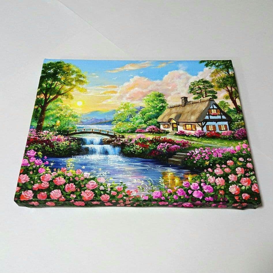 【薔薇が咲く頃】アクリル画 F3 風景画 絵画