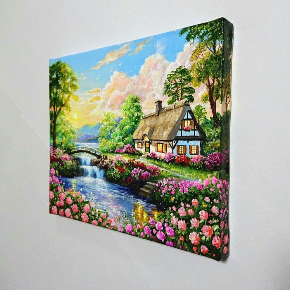 【薔薇が咲く頃】アクリル画 F3 風景画 絵画
