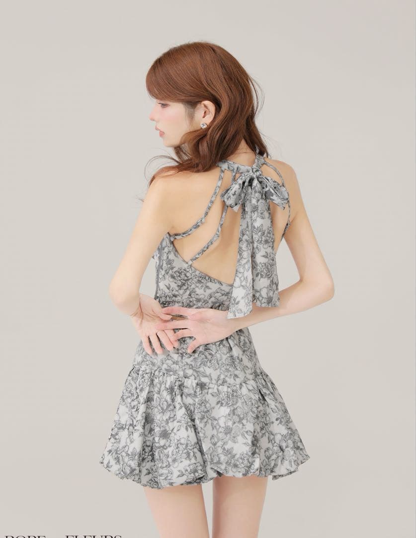 【ROBE de FLEURS/ローブドフルール】グレー　Sサイズ　ミニドレス