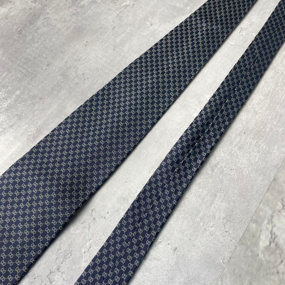 美品 GUCCI グッチ マイクロGG柄 総柄 ネクタイ ネイビー 紺