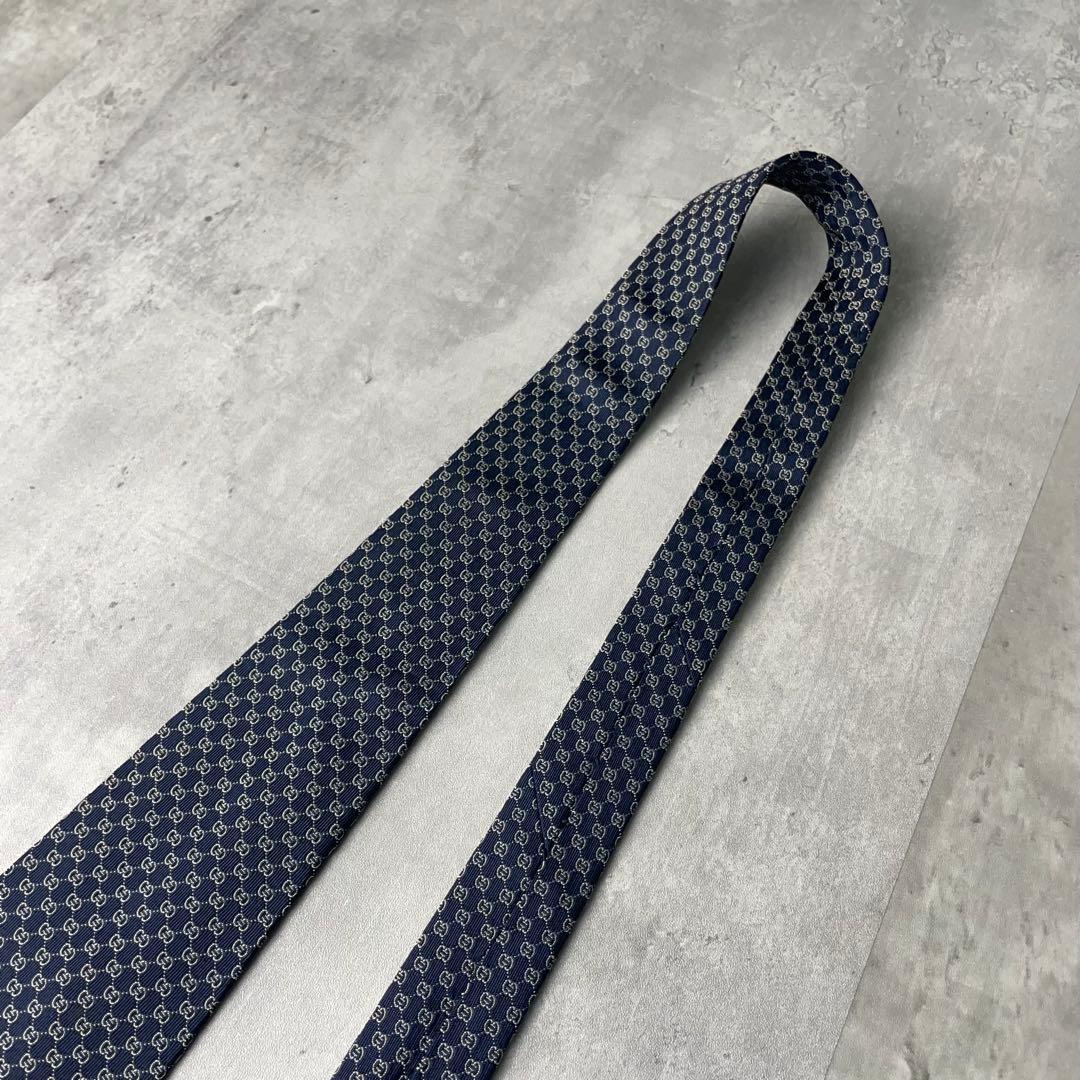 美品 GUCCI グッチ マイクロGG柄 総柄 ネクタイ ネイビー 紺