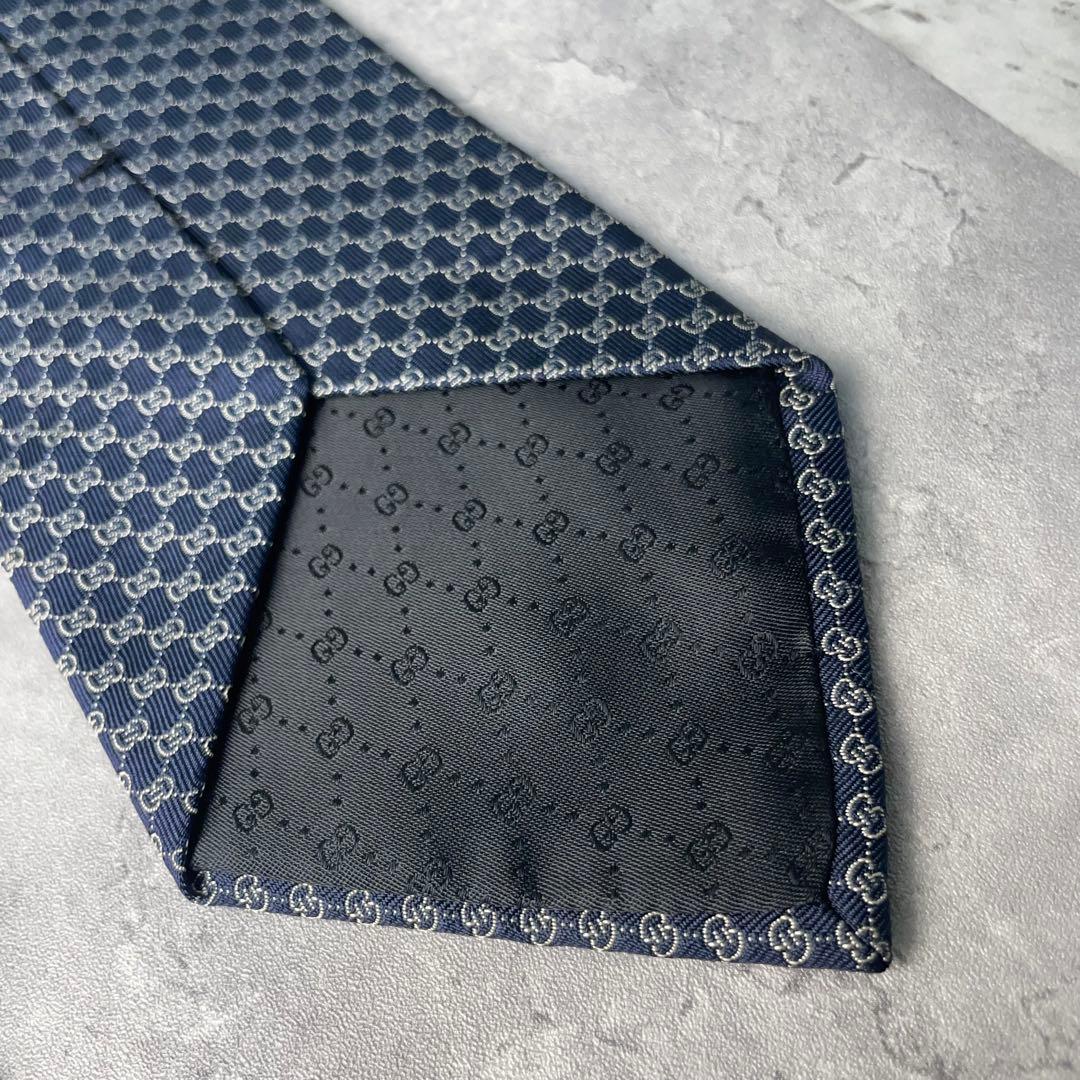 美品 GUCCI グッチ マイクロGG柄 総柄 ネクタイ ネイビー 紺
