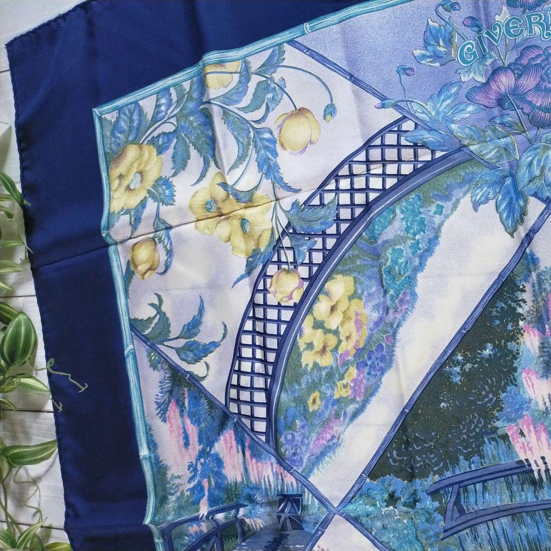 HERMES カレ90　GIVERNY モネの庭 　 花と庭園 ネイビー
