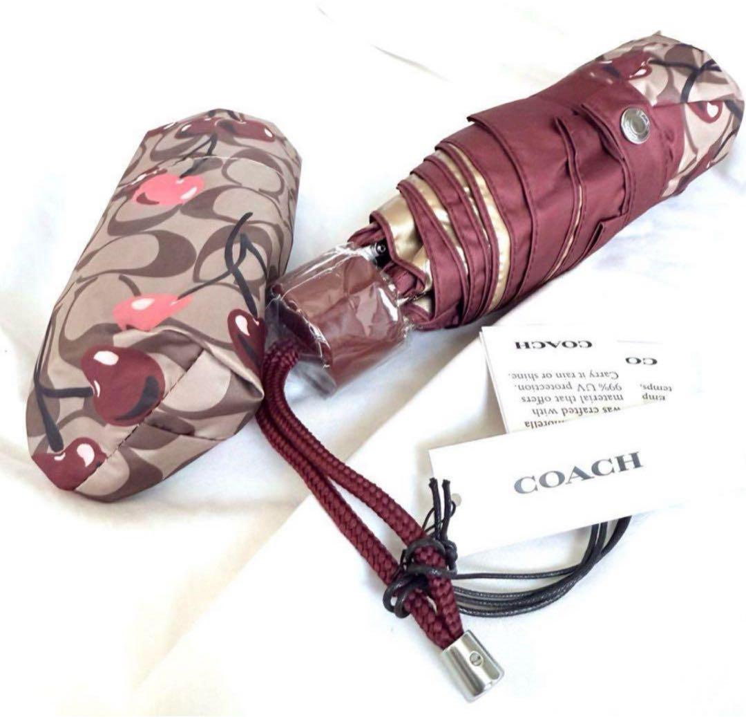 コーチ COACH 折りたたみ傘 シグネチャー チェリー柄