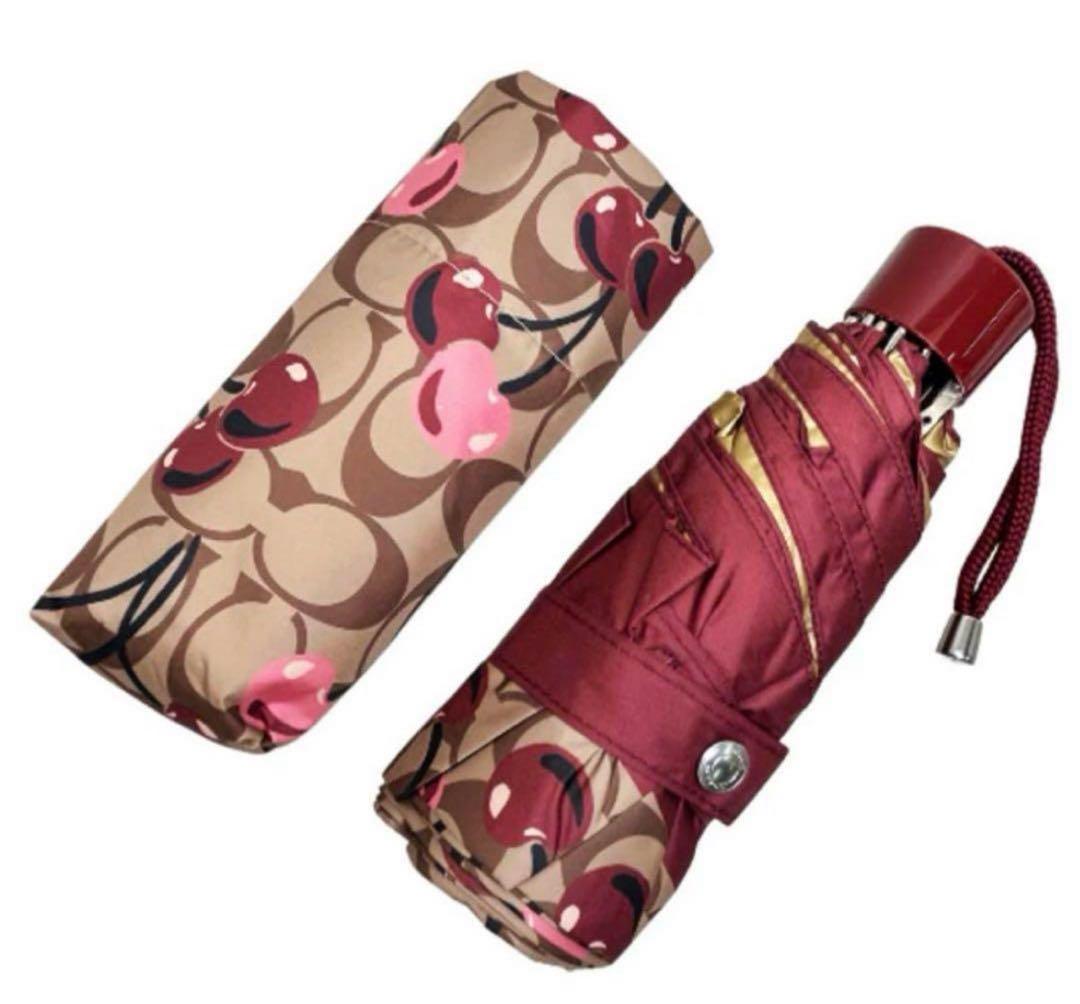 コーチ COACH 折りたたみ傘 シグネチャー チェリー柄