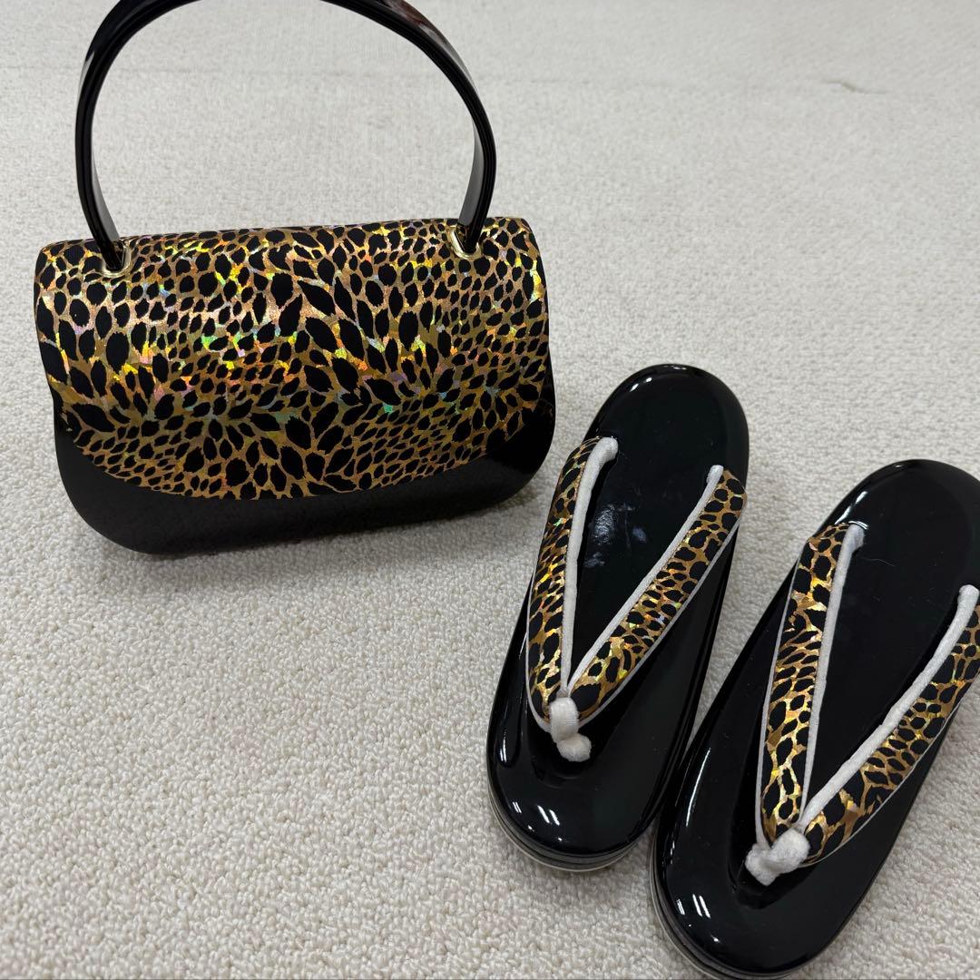 草履バックセット　草履　バック　2点セット　黒　ゴールド