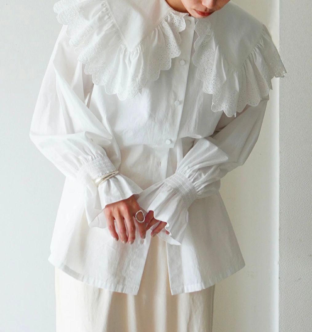 SHINZONE シンゾーン LACE COLLAR BLOUSE WHITE