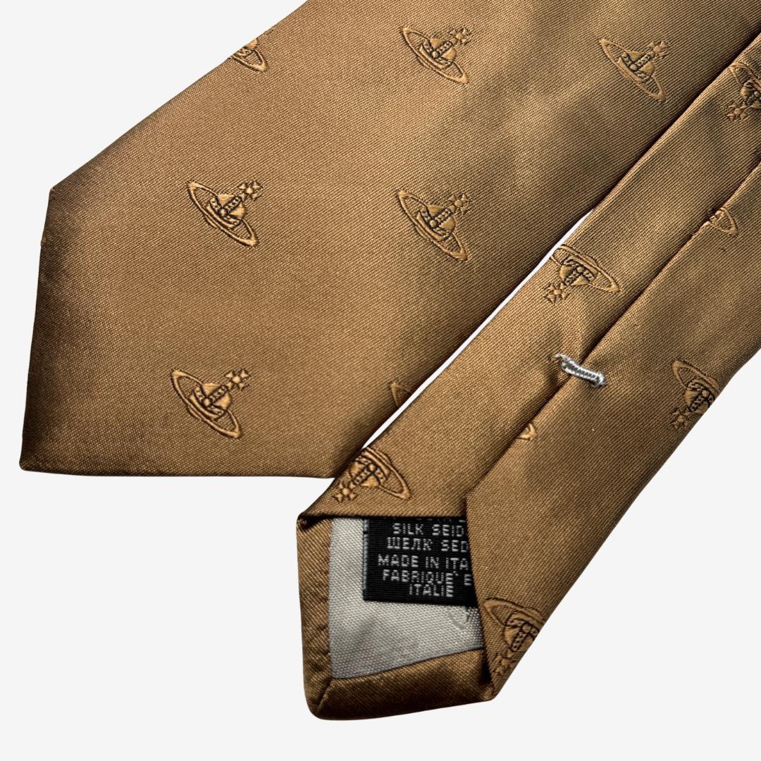 Vivienne Westwood シルクネクタイ オーブ刺繍柄 ブロンズ