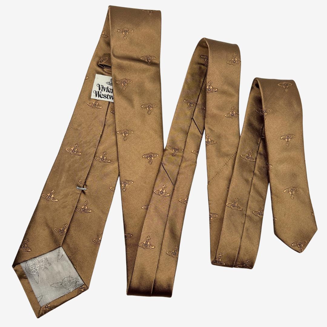 Vivienne Westwood シルクネクタイ オーブ刺繍柄 ブロンズ