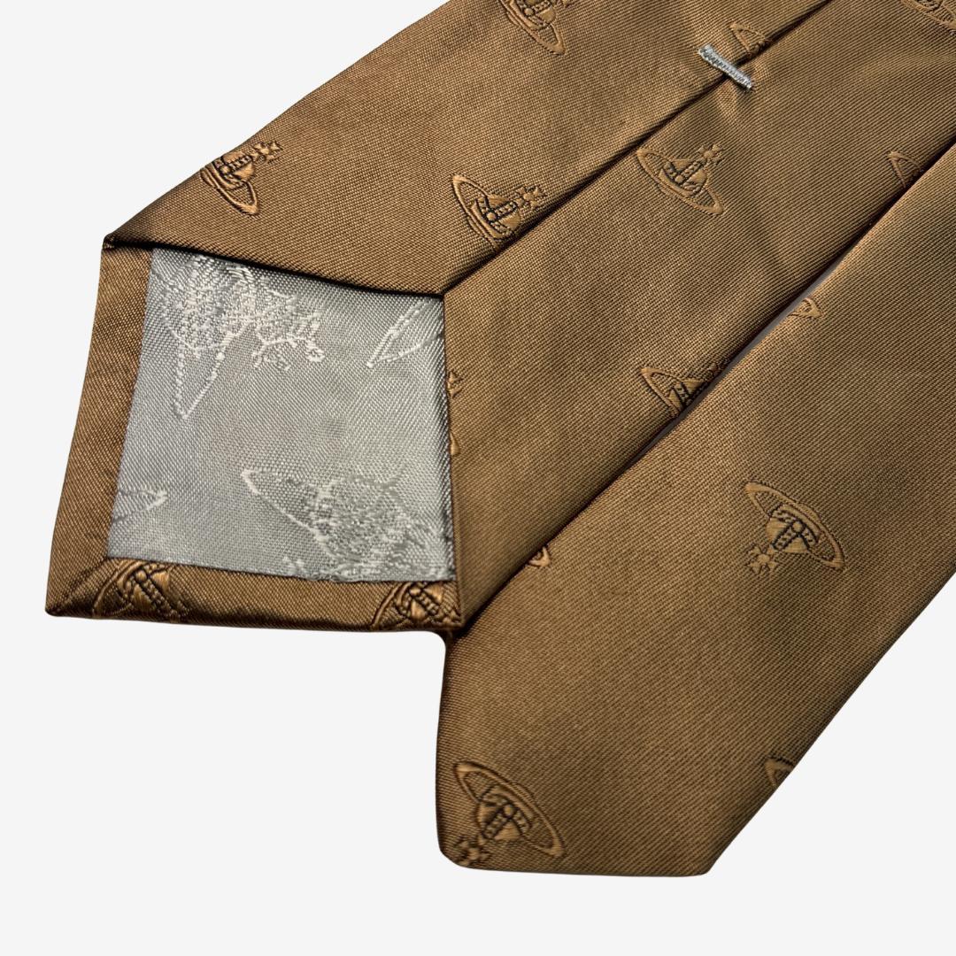 Vivienne Westwood シルクネクタイ オーブ刺繍柄 ブロンズ