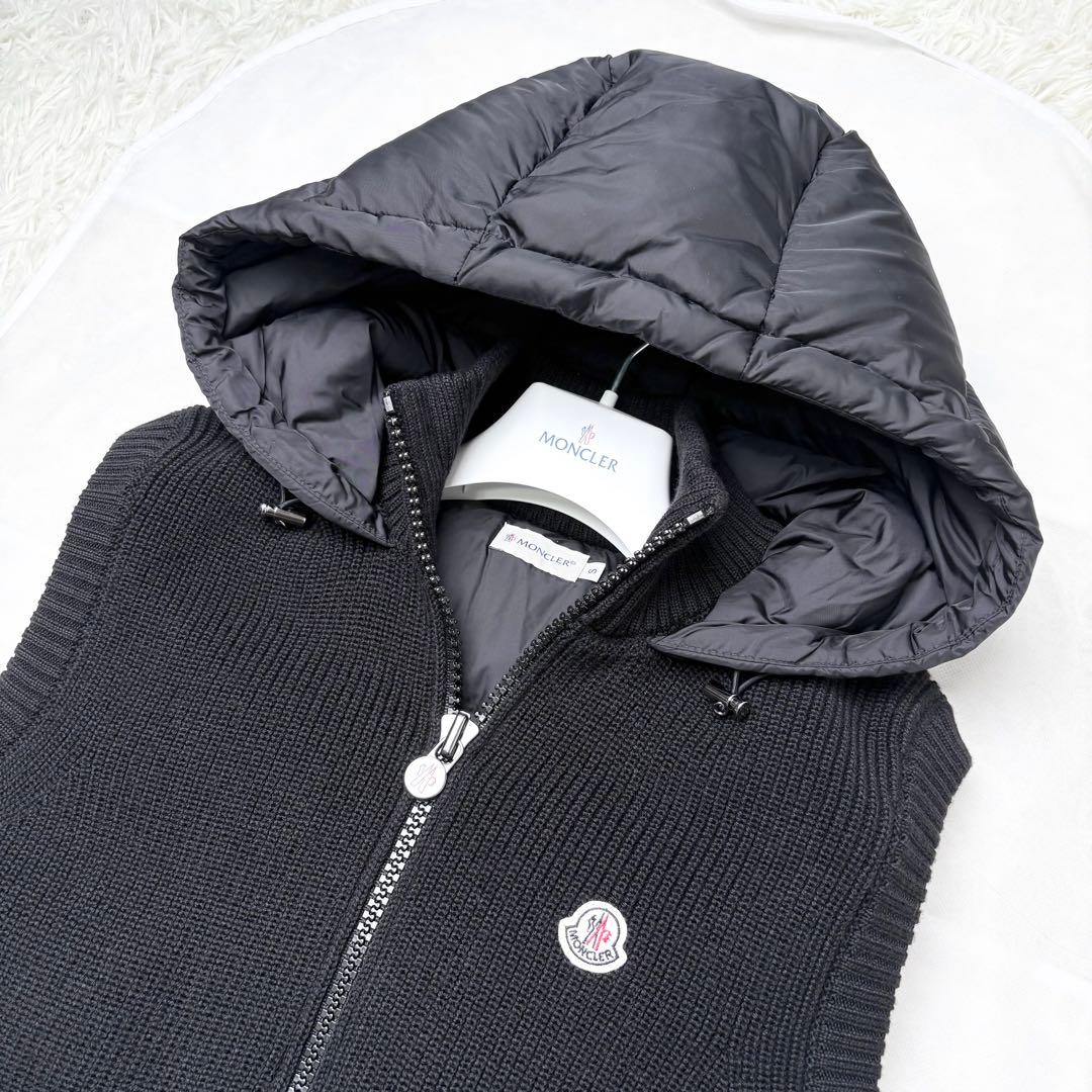MONCLER ハイブリッド ダウンベスト ジレ ニット フード 男女兼用 黒