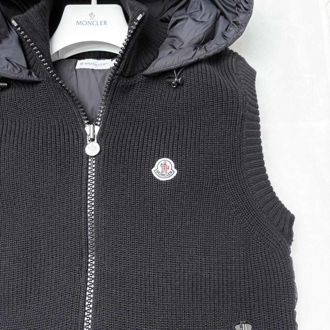 MONCLER ハイブリッド ダウンベスト ジレ ニット フード 男女兼用 黒