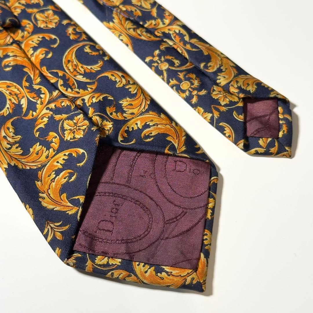 【美品】 Dior ディオール 花柄 イエロー×ネイビー ネクタイ