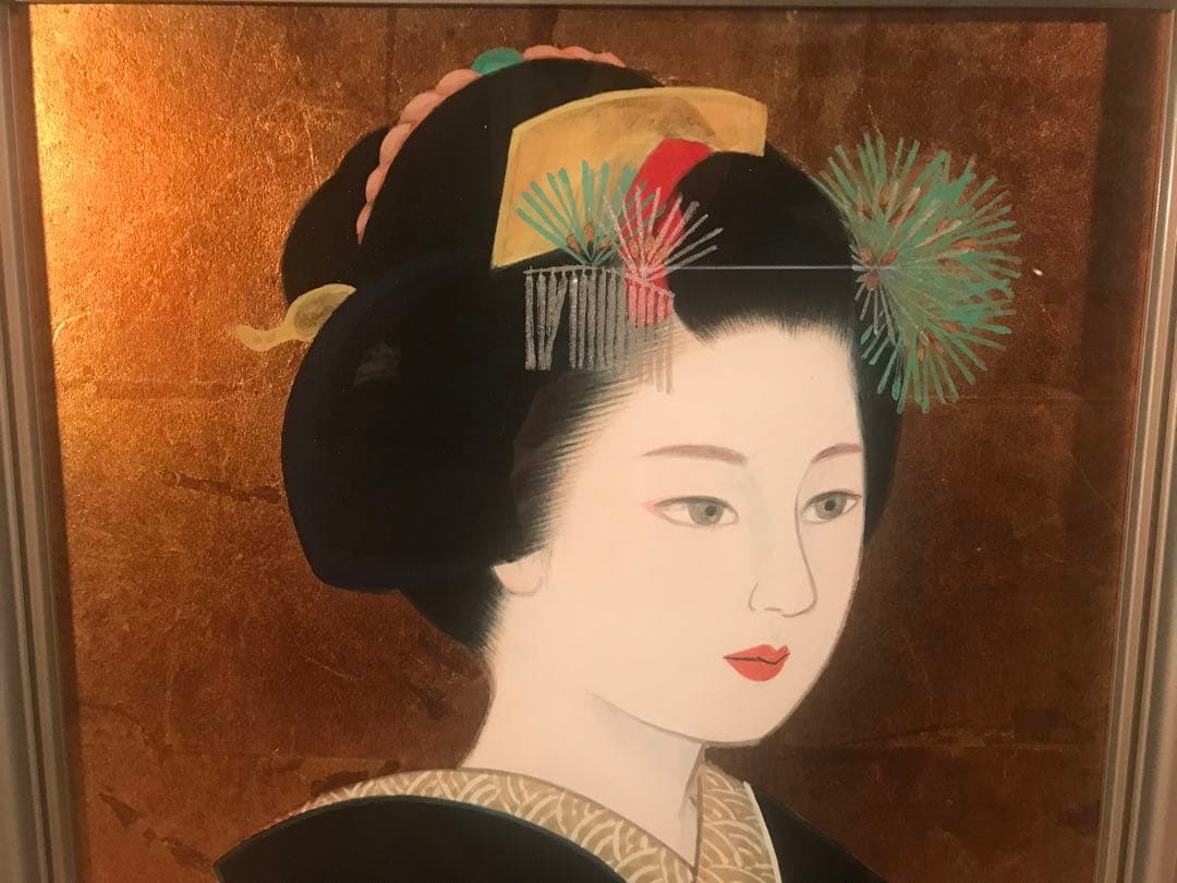 倉田冨美　「舞妓」　日本画６号　直筆サイン・落款・共シール有り