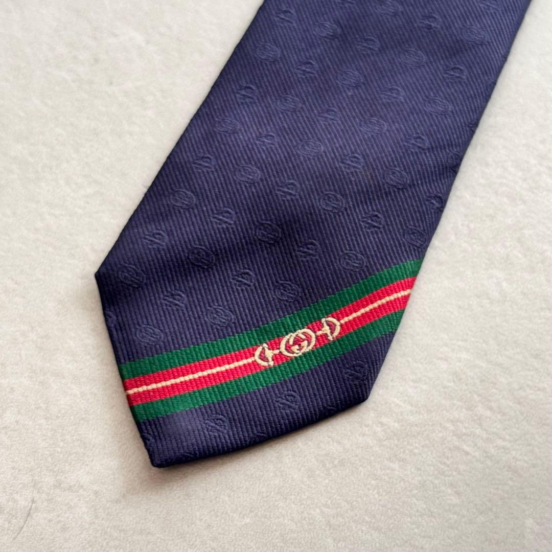 GUCCI ロゴ ネイビー シルク ネクタイ