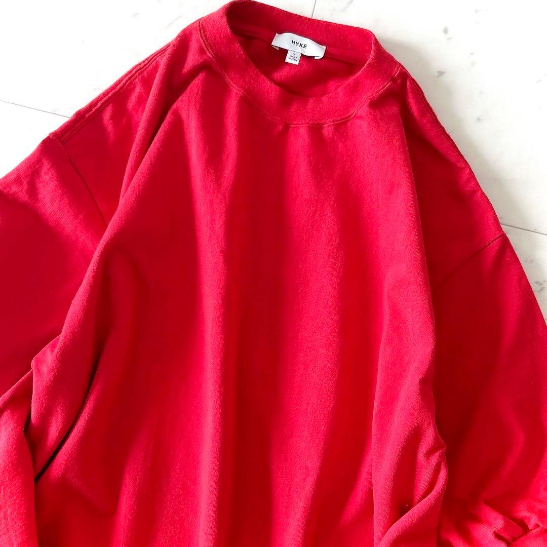 美品 HYKE ハイク コットン ロングワンピース レッド 変形デザイン 赤
