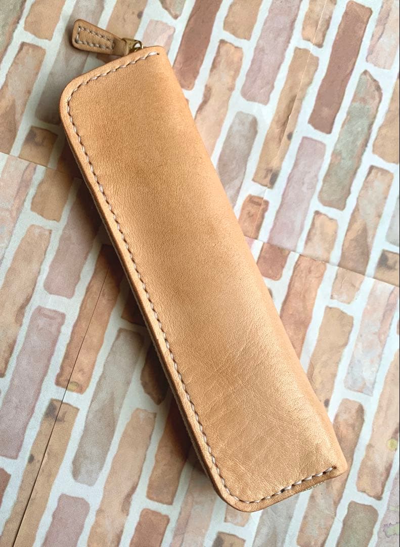 本革 姫路レザー 2本挿しラウンドファスナーペンケース スリム 手縫い 訳あり品