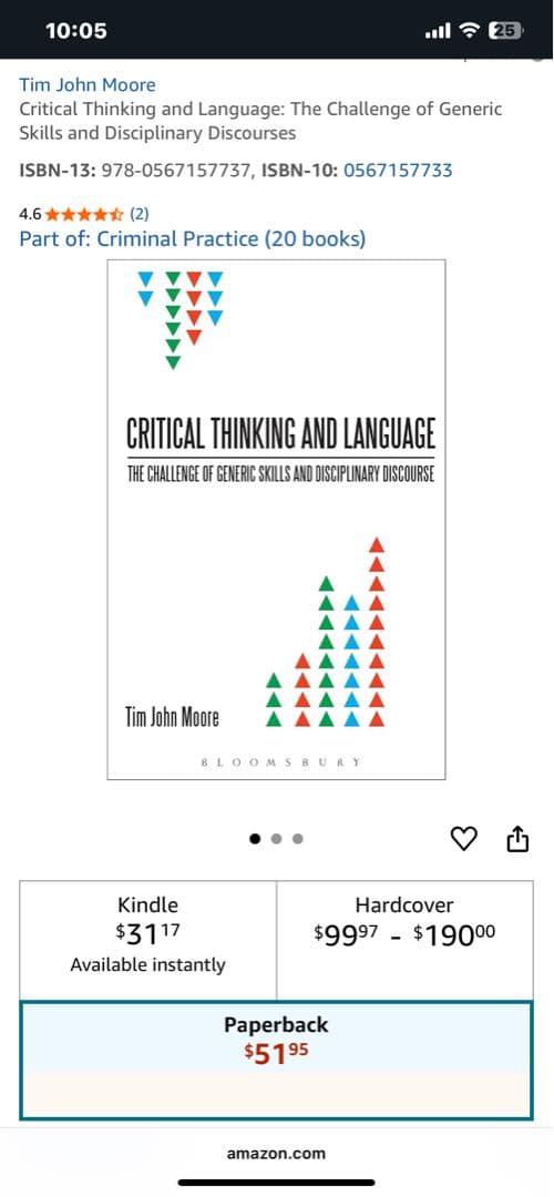 洋書 Critical Thinking and Language