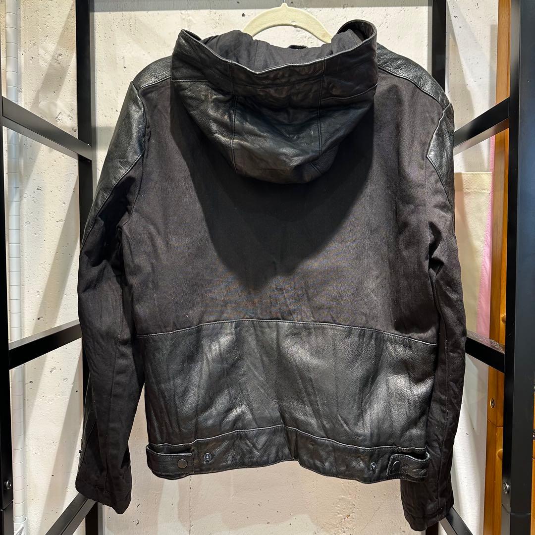 ＊7 for all mankind レザー フーディ S ブラック