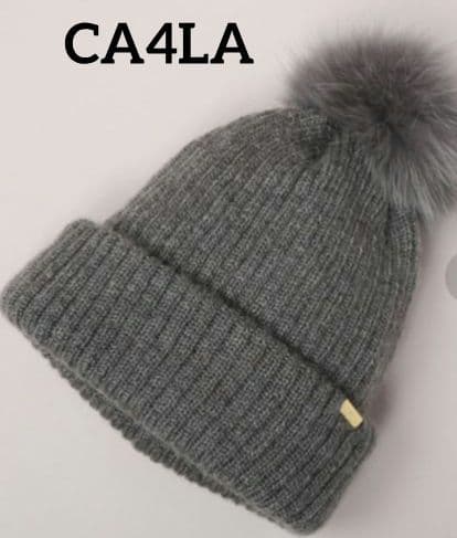CA4LA フォックスファーポン付きニット帽