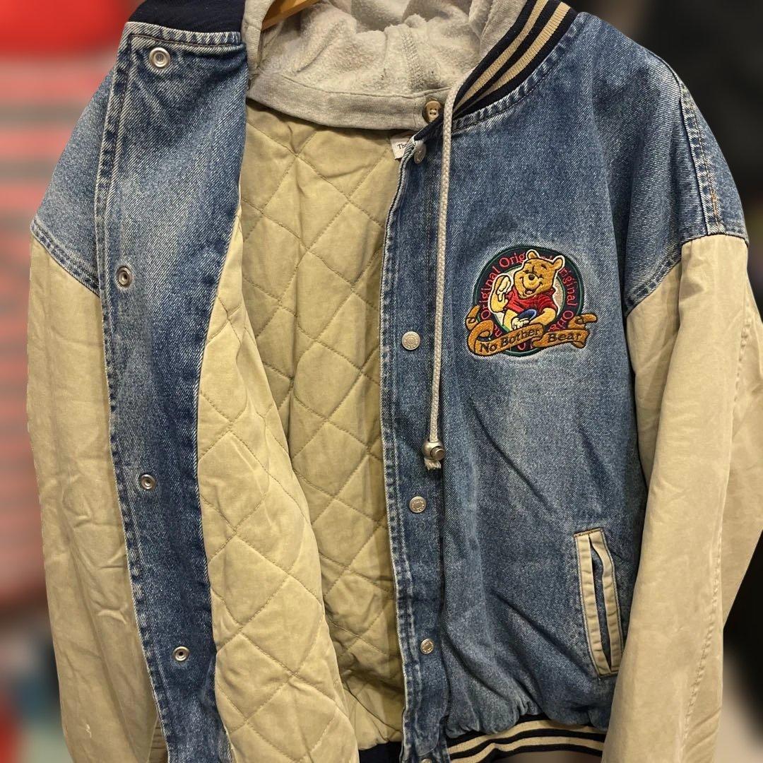 Pooh denim blouson jacket プーさん　フード付きLサイズ