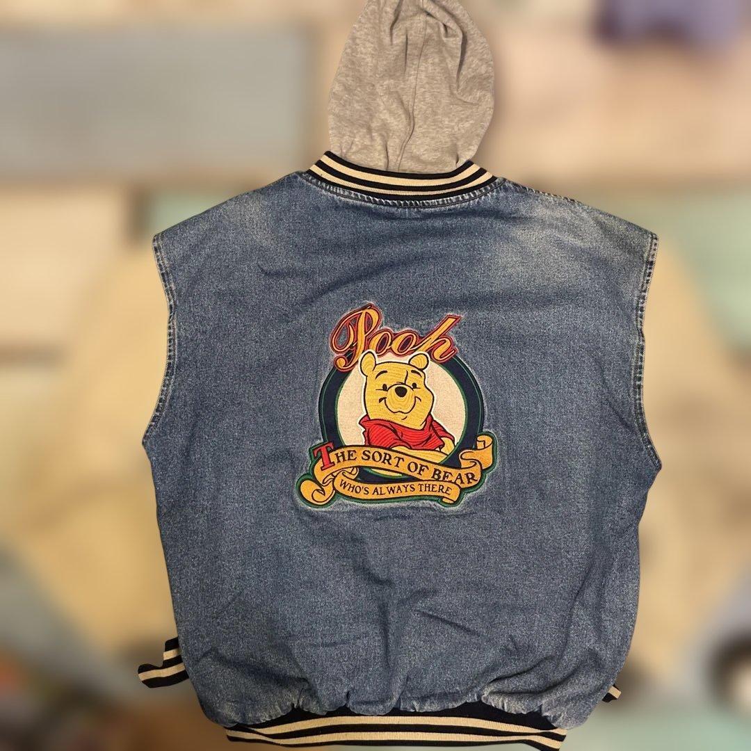 Pooh denim blouson jacket プーさん　フード付きLサイズ