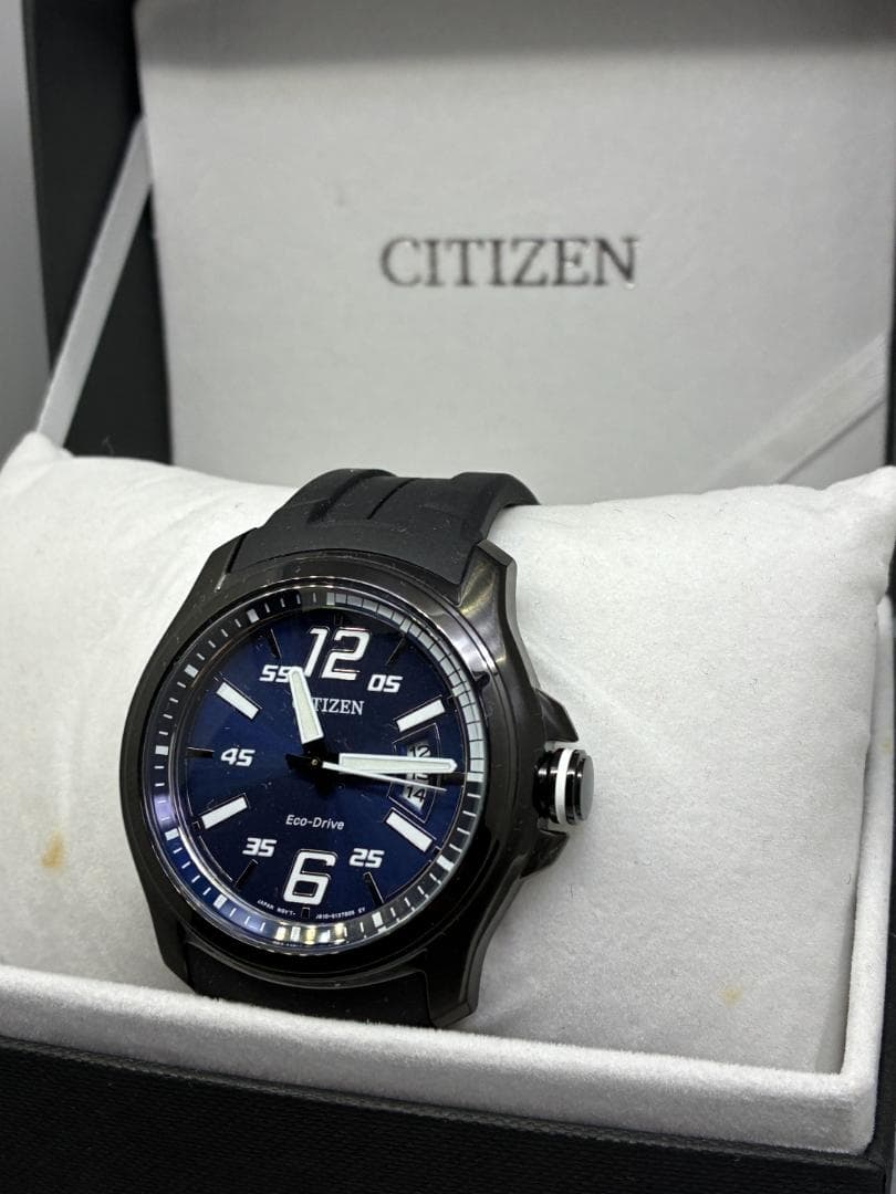 CITIZEN　エコドライブ ソーラー　ブラック　ラバー　海外モデル　箱付