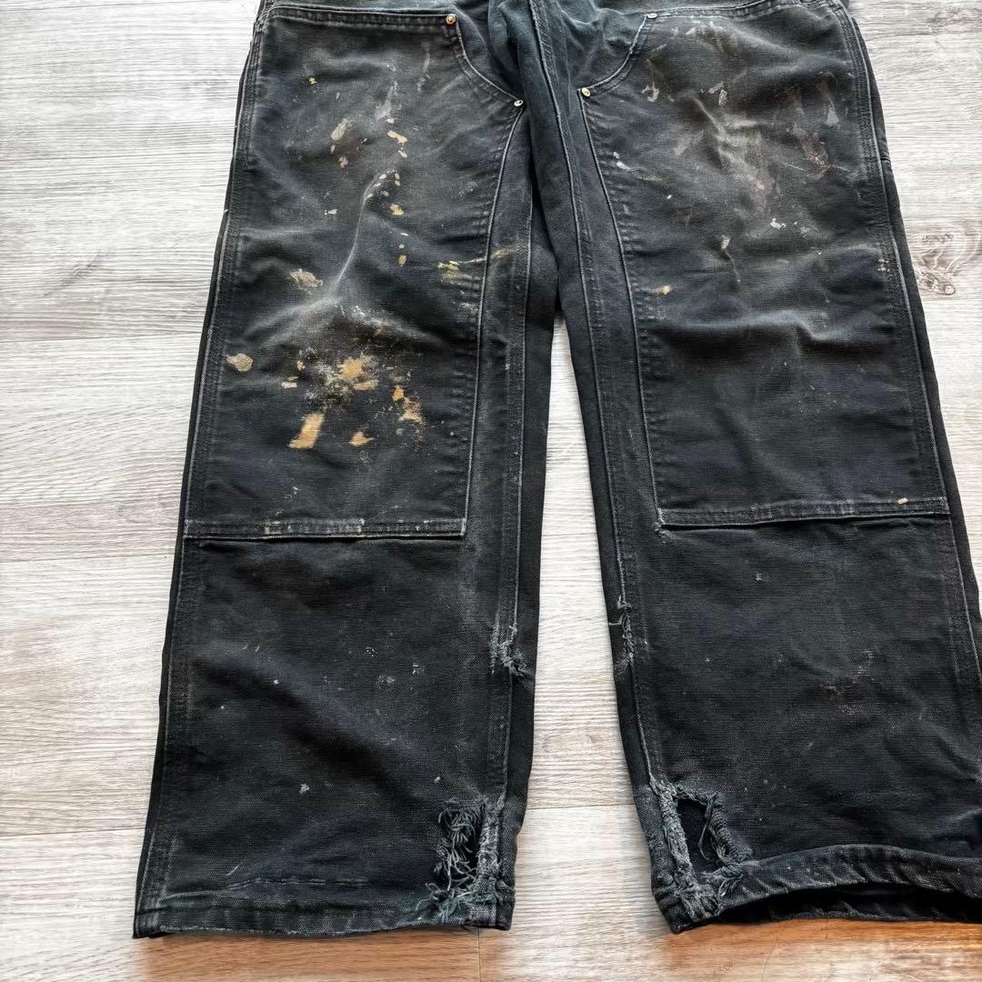 【USA製】Carhartt B01 BLKダブルニー33×30 ペンキ#607
