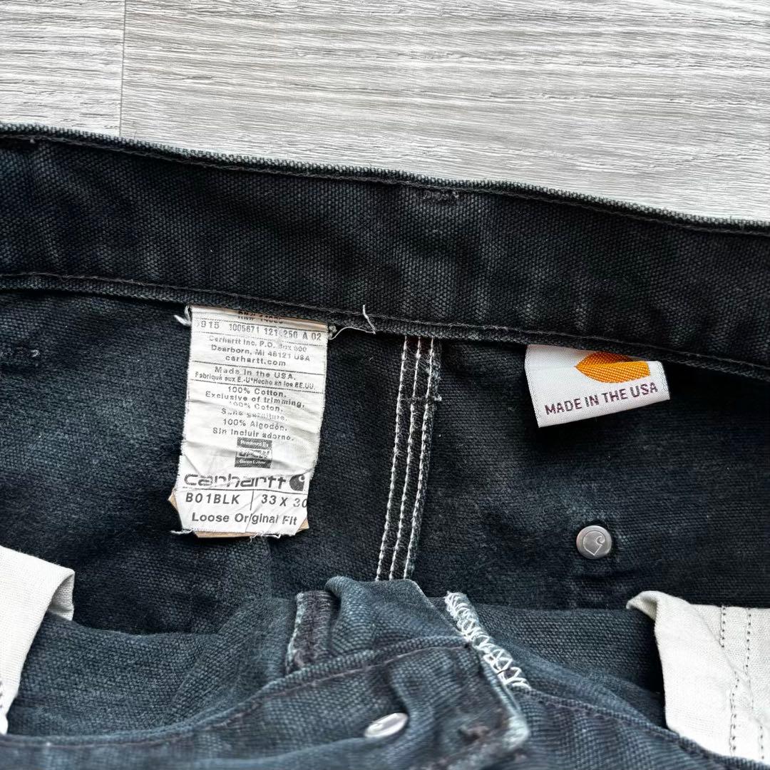 【USA製】Carhartt B01 BLKダブルニー33×30 ペンキ#607